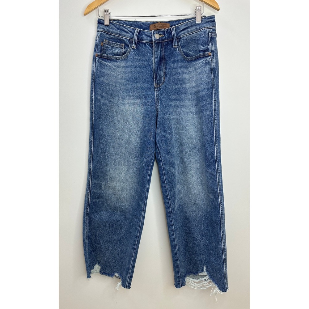 Judy Blue Wide Leg High Waist Rigid Magic Destroy Hem Crop Denim Jeans 7 / 28 - Picture 2 of 16